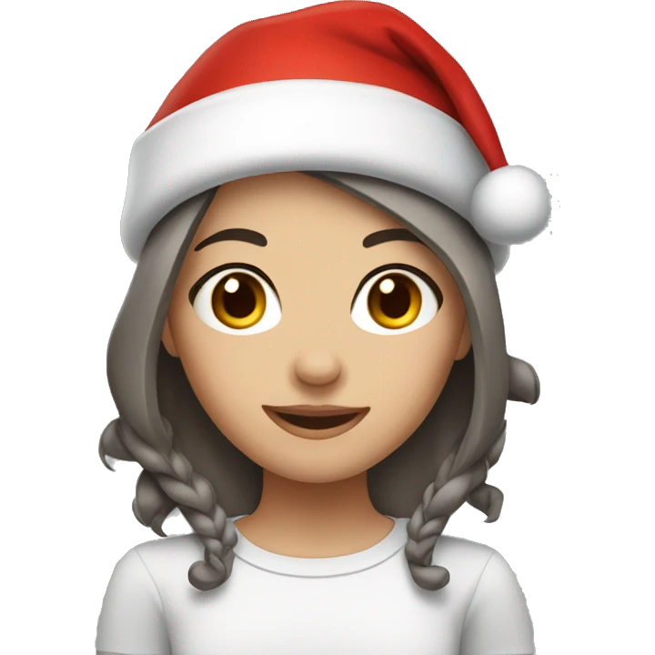 Girl with grey and brown hair in Santa hat emoji