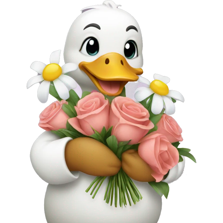 duck holding a bouquet of flowers emoji