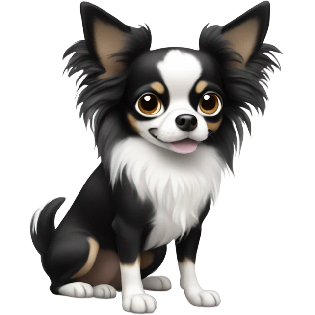 fully black and white long haired chihuahua  emoji