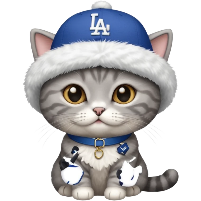 Can you make a gray British short cat wearing a LA dodger hat? emoji