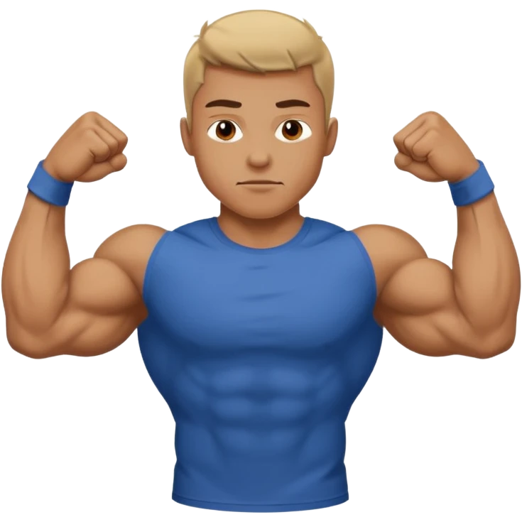A person showing off their big muscles with their sleeve shirt as they wear a t shirt emoji