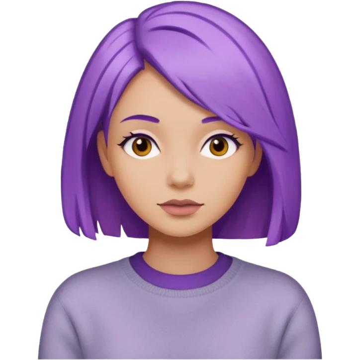 A woman with purple hair and a sweater emoji