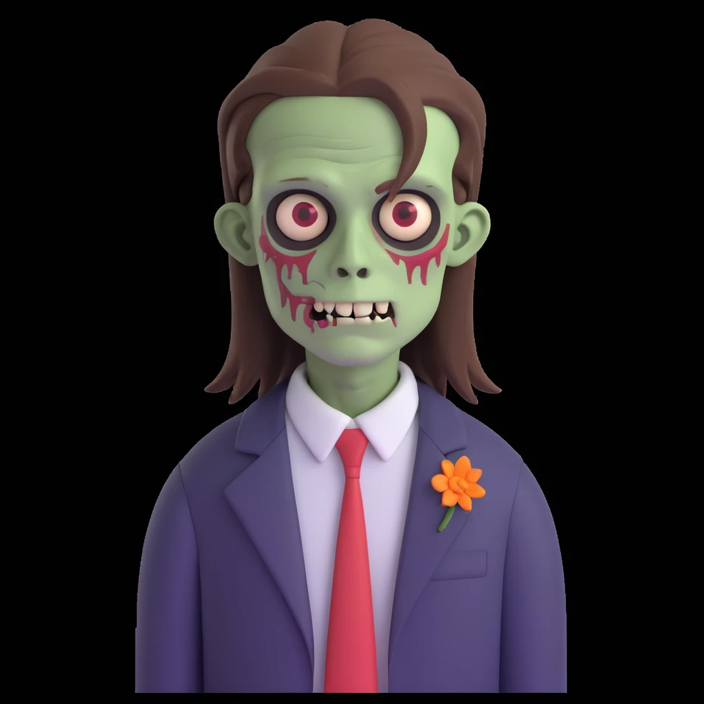 zombie boy with long brown hair emoji