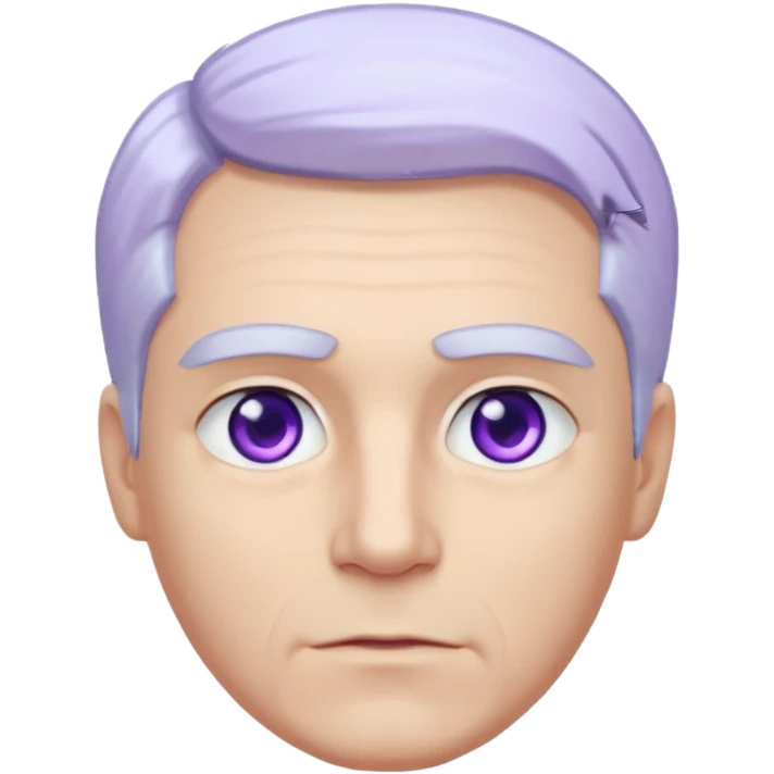 Beyaz göğüs hizasında düz saçları,mor-mavi karışımı göz rengi olan, bembeyaz tenli bir erkek emoji