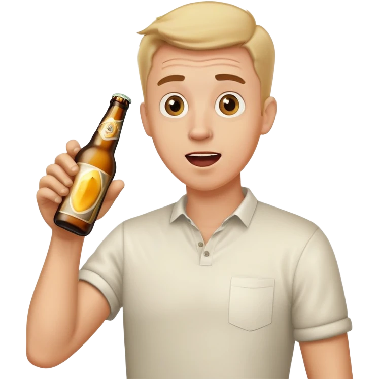Удивленный белый человек указывае пальцем на бутылку пива   emoji