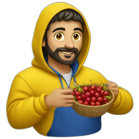Armenian men in yellow hoodie eating cherries emoji