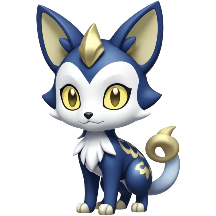 Shiny mExotic Colorfulj Excessive Mysterious Gothic Meowstic-Poochyena-Pokémon-Fakémon-hybrid-creature (full body) with pattern-markings with golden eyes emoji