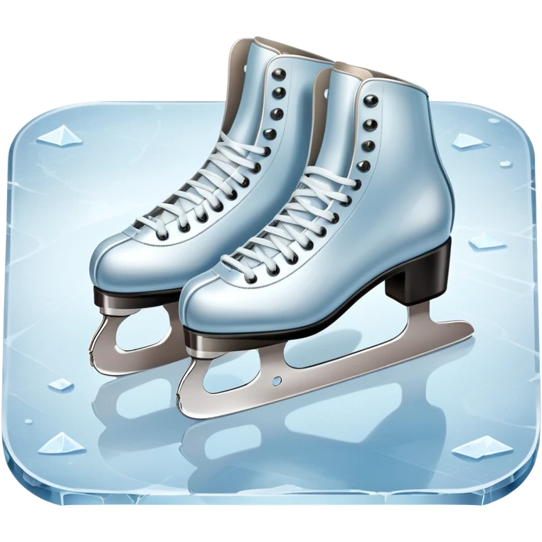 An icon featuring a pair of elegant figure skates resting on scratched ice in the center of an ice stage. The background shows distant spectator stands, with soft spotlights highlighting the skates. Transparent background emphasizes the quiet beauty of the scene. emoji