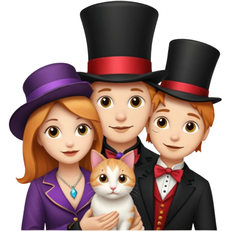 magician couple and their pet cat emoji