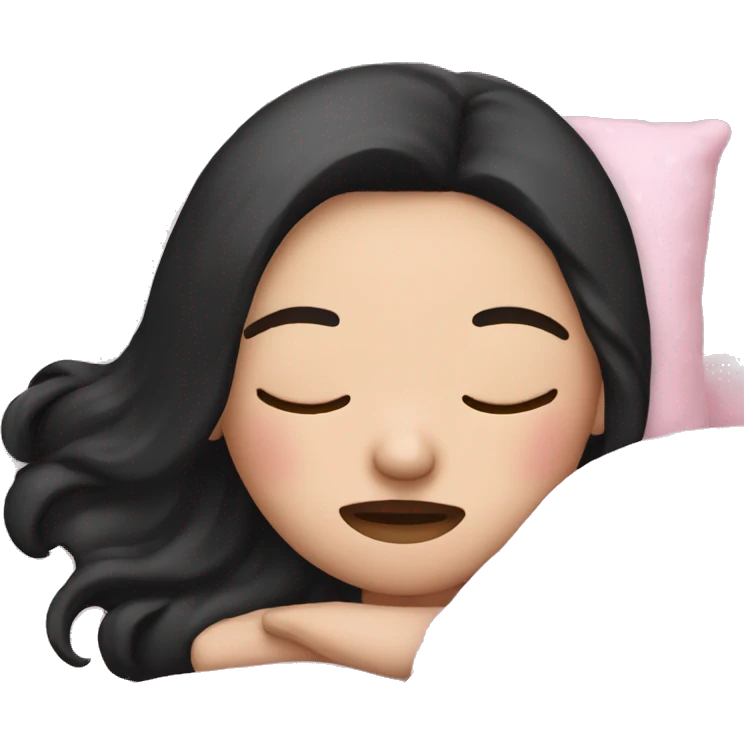 Pale girl with black hair and pink pyjamas sleeping emoji
