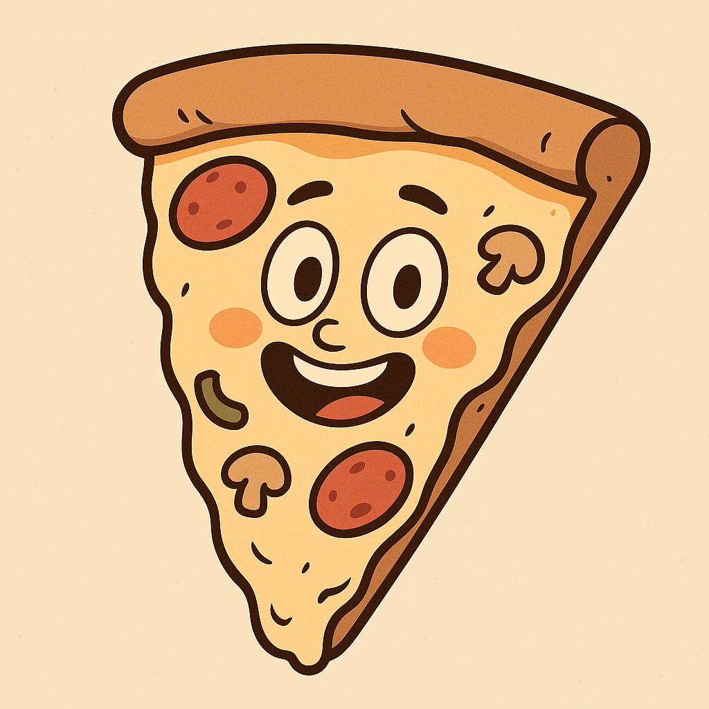 a slice of pizza with a happy face emoji