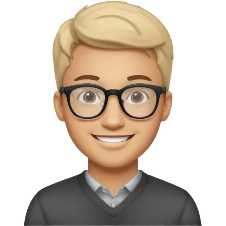 a man in his early 20s wearing glasses for a tech company, his job is marketer emoji