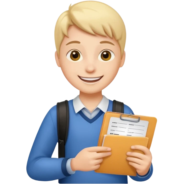 schüler mit zeugnis in der hand, freut sich emoji