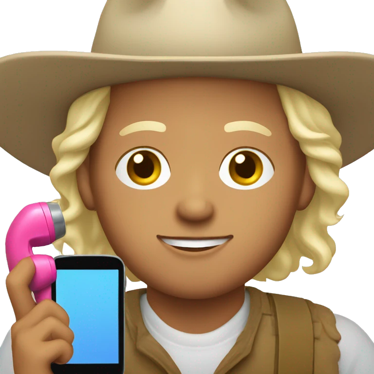 Light skinned Farmer with a pink phone emoji