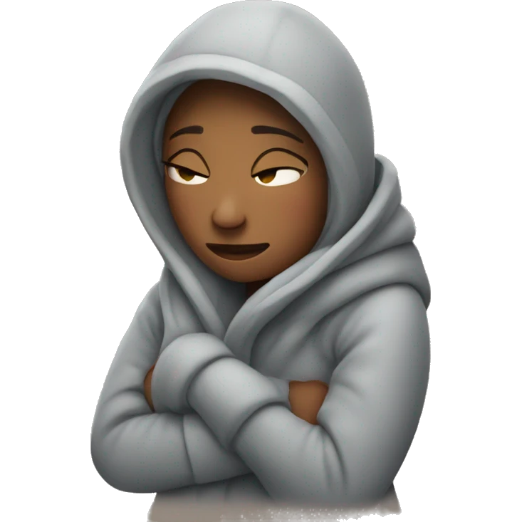 women who is very cold hugging herself to warm emoji