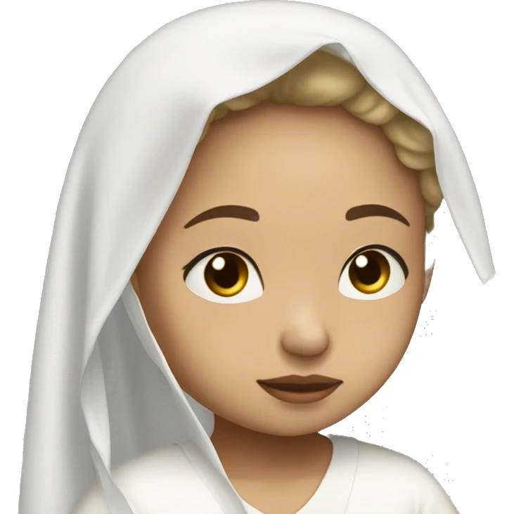 Light skin girl praying with eyes closed and lace white veil  emoji