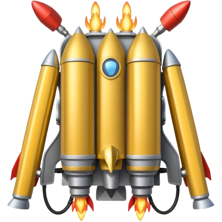 wide jetpack with rocket projectiles on both sides, back view, metallic silver, apple style emoji emoji