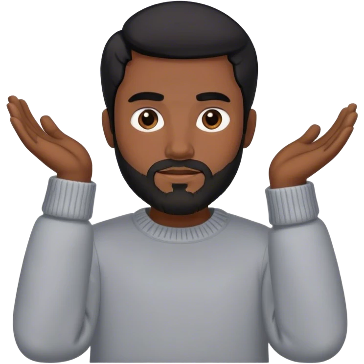 Un hombre de piel morena y pelo negro con barba y cejas grandes y un jersey gris emoji