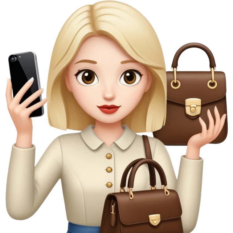girl taking selfie with bag emoji