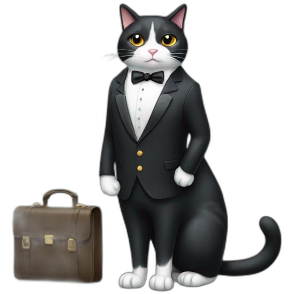 Tuxedo cat in a suit with briefcase emoji