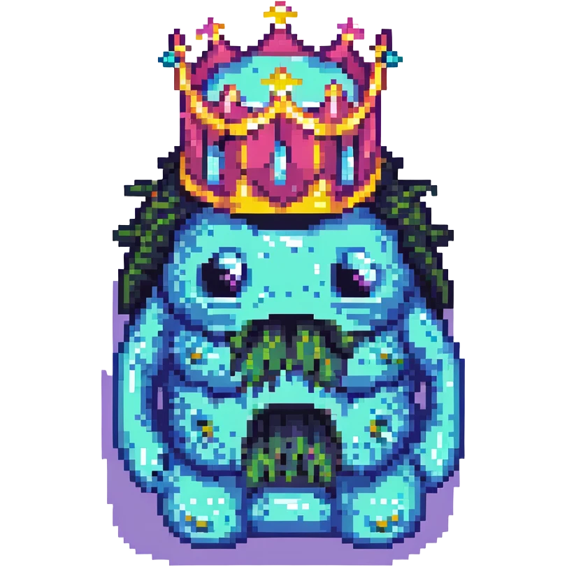 slime monster pixel art with a crown emoji