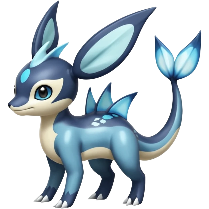 Black and white smooth glossy soft hot Meloetta-Dialga-Orca-Vaporeon-Umbreon-Pokémon-Fakémon-fusion-hybrid-creature (full body), 4-legged,  emoji