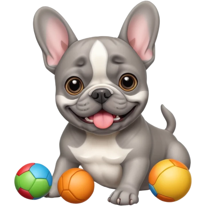 Grey frenchie with toys emoji
