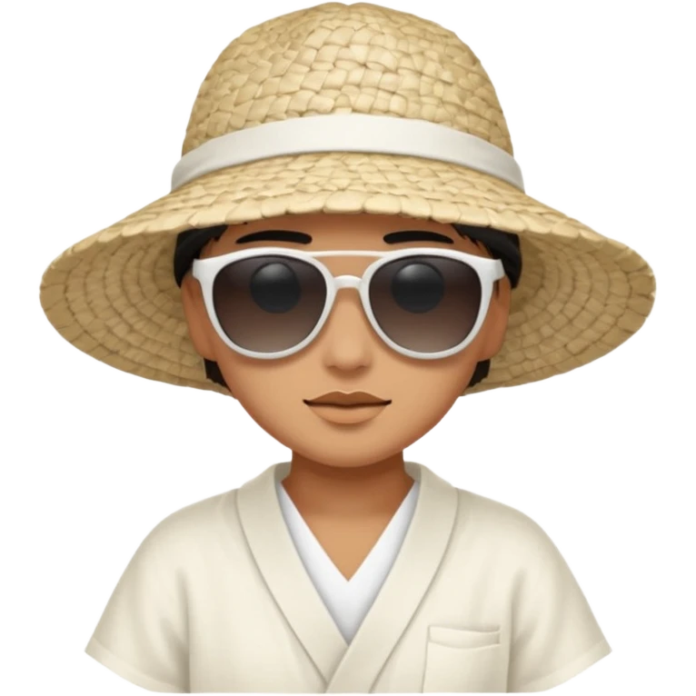 beach clothes folded, beach hat and glasses emoji
