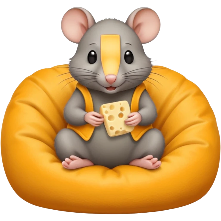 rat sitting in bean bag chair while eating cheese emoji