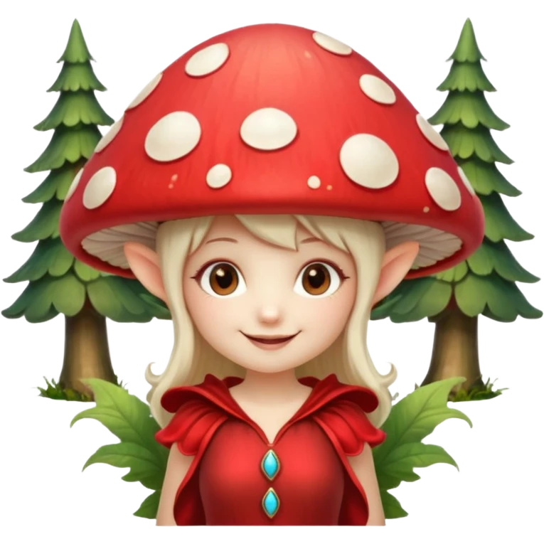 mushroom fairy portrait, head and shoulders only, wearing a large mushroom cap hat, tiny glowing wings visible behind shoulders, cute magical smile, forest fantasy vibe, 3D cartoon, mobile game icon style, clean background, no text, no watermark

 emoji