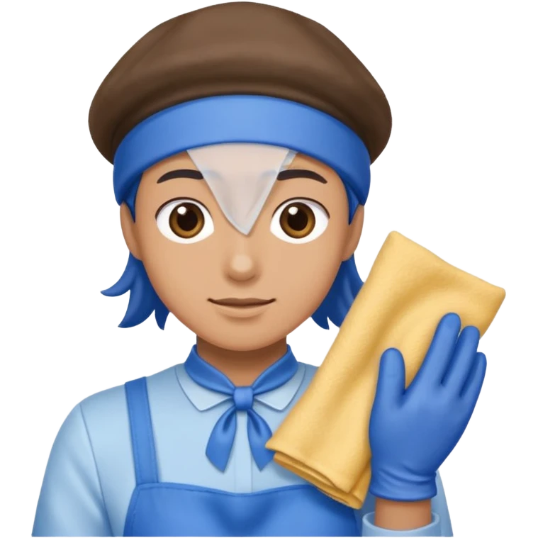Cleaner + blue gloves + rag, Cafe staff. emoji