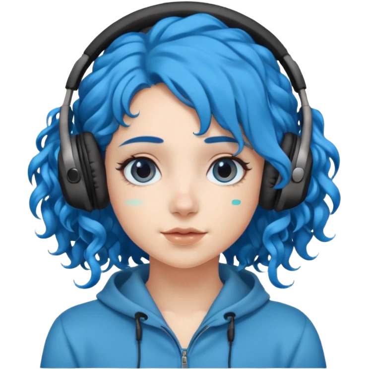 blue haired earringed heaphone wearing girl very very curly long haired emoji