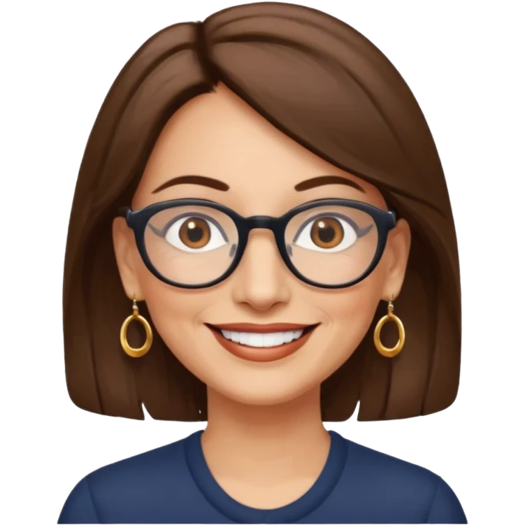 Women 50 years, brown eye and brown mi-long hair with glasses and circle earing emoji