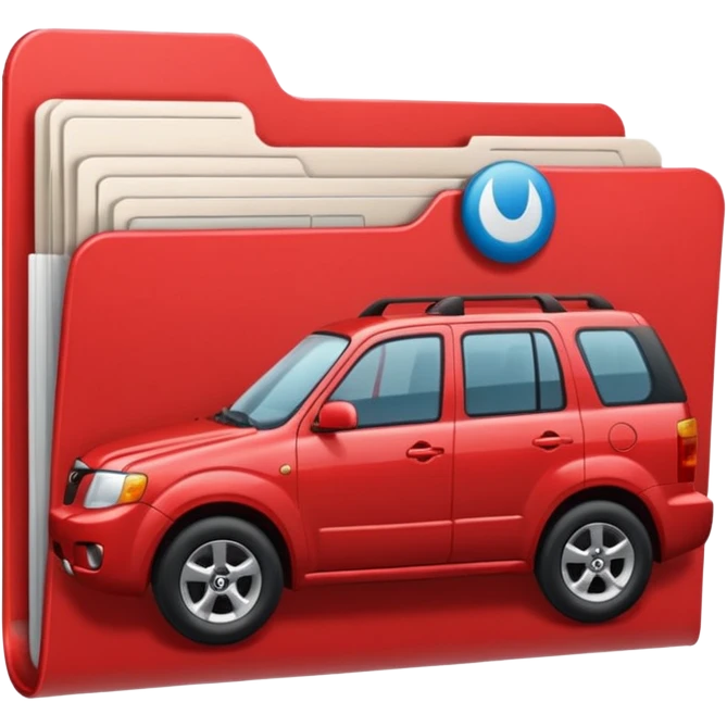 A **simple emoji-style icon** of a **red multipocket folder**, clean and minimal, with **layered inner tabs**, subtle shading, and a **small red Mazda Tribute car symbol** on the front.
 emoji