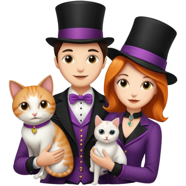 magician couple and their pet cat emoji