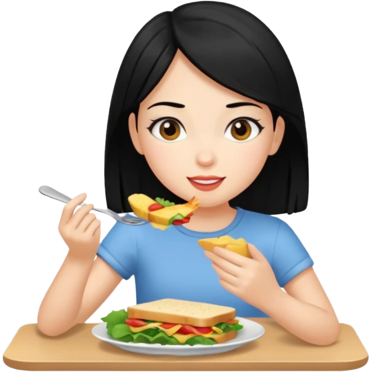 girl with black hair eating lunch emoji