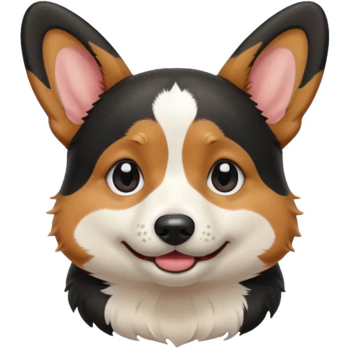 black tricolor corgi with no tail and crying emoji