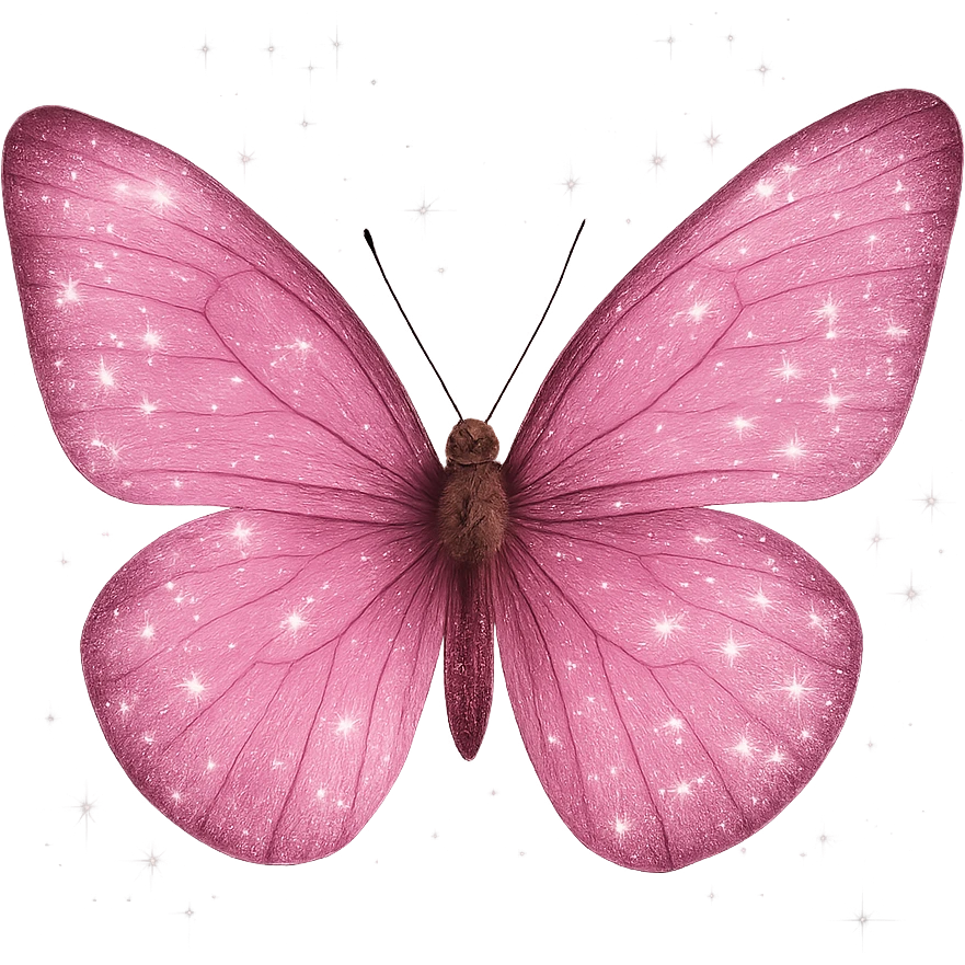 realistic 3D pink butterfly with sparkles, transparent background emoji