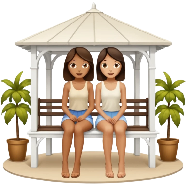 Two brunette women sitting on a white gazebo emoji