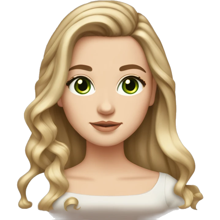 White girl with long brown hair with blonde highlights balayage and green eyes with a bow emoji