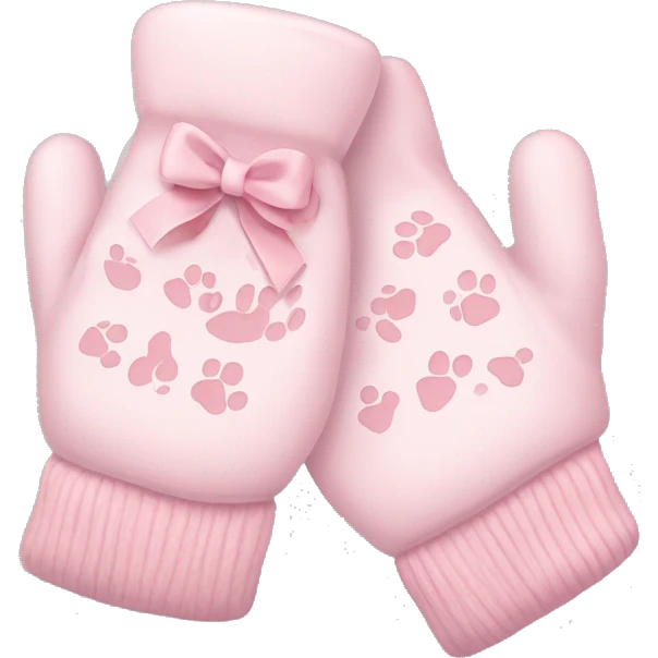 pale pink mittens with paw print and pale pink bow emoji