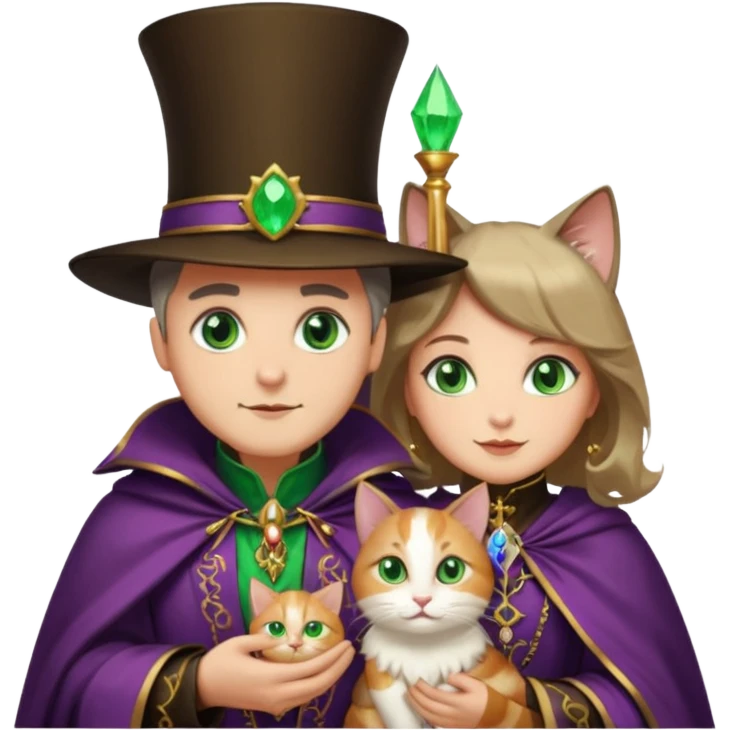 magician couple and their pet cat emoji
