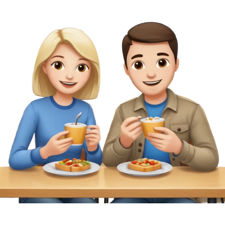 A woman and a man are eating in a cafe emoji