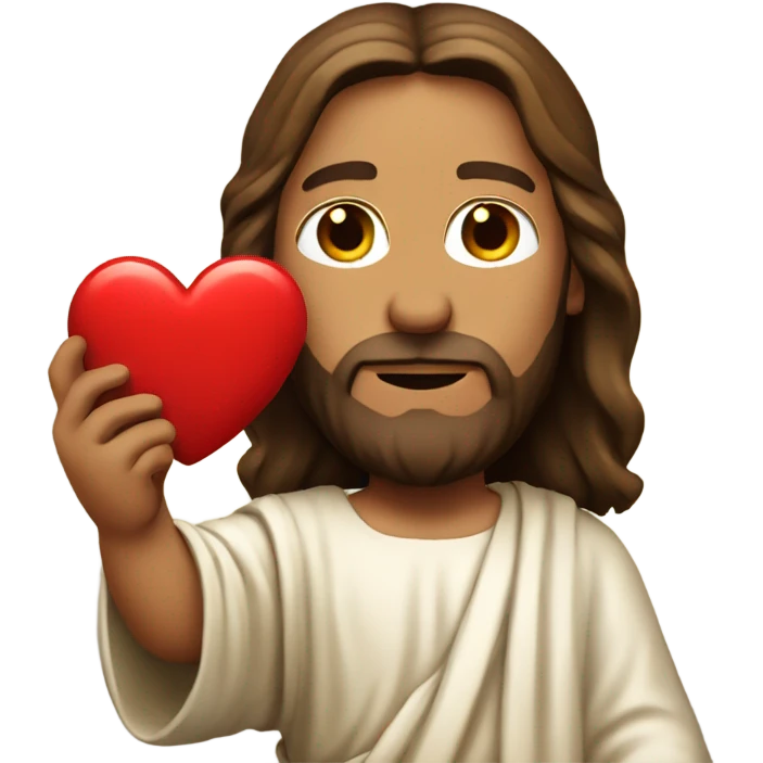 Jesus holding a red heart emoji