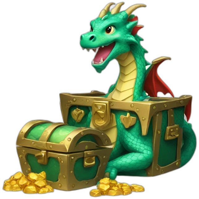 playful dragon with a treasure chest emoji