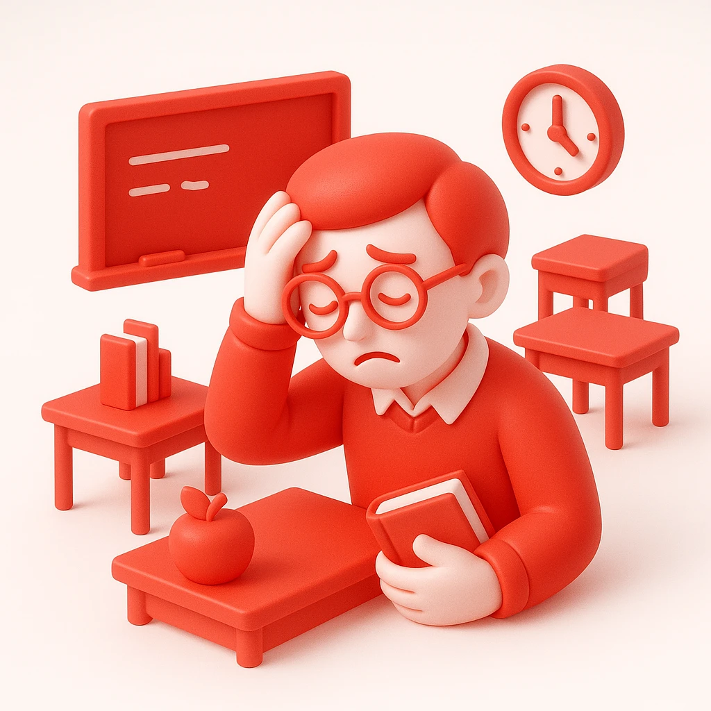 exhausted teacher in a bustling classroom emoji