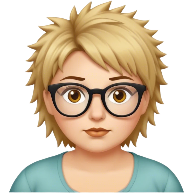  plus size white women with short medium brown and blonde shaggy spiked hair wearing glasses with hazel color eyes and flat nose emoji