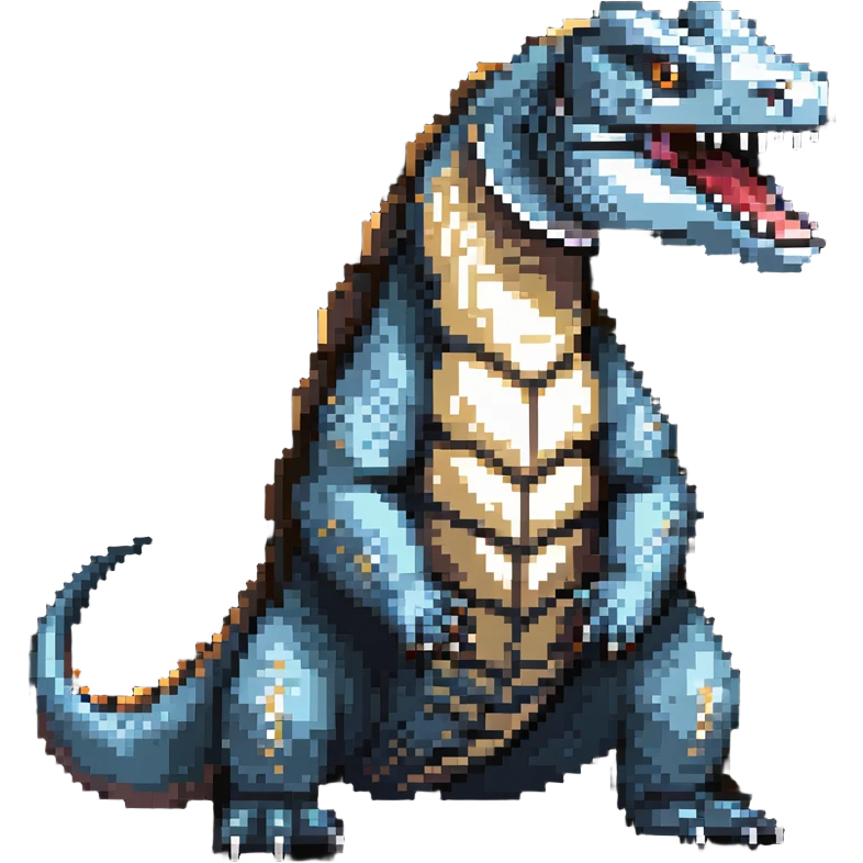 Pixel art komodo dragon with detailed scales and forked tongue emoji
