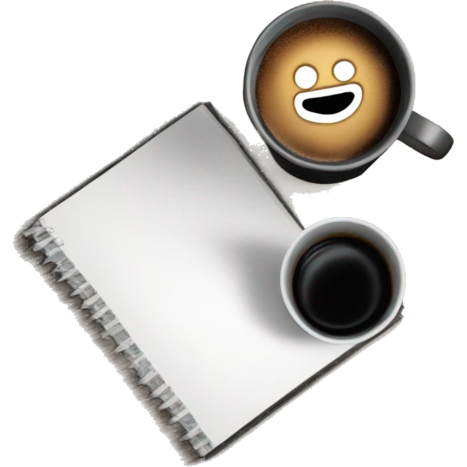 Black paper cup of coffee on the table and near a black book emoji