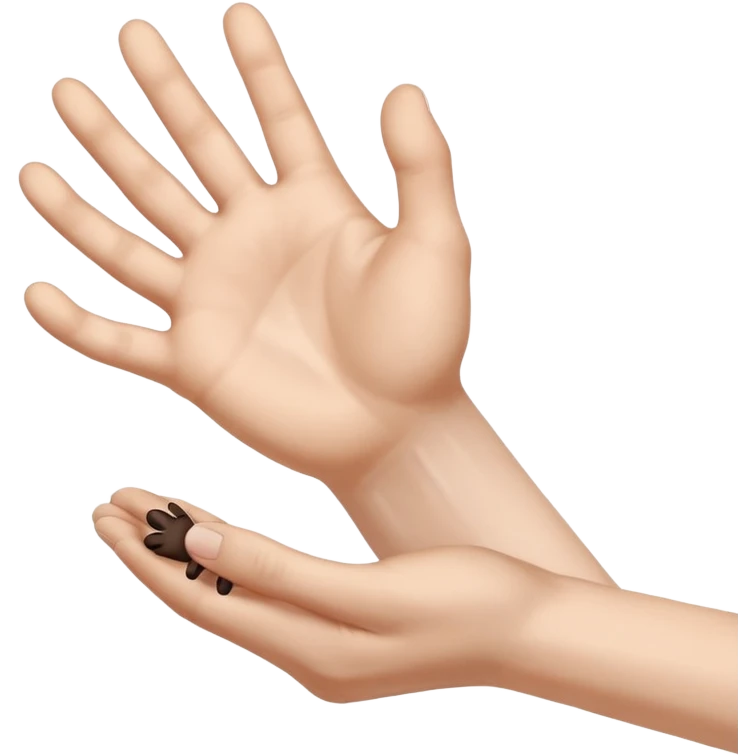 there is a drawing of a human hand gently reaching toward a dog’s paw. The dog has brown fur with black areas, and the paw is extended like it’s about to touch the person’s fingers emoji
